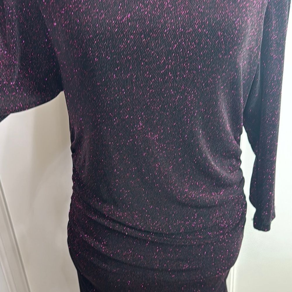 Alice + Olivia Black Purple Sheath Dress Long Sleeve Crew Neck‎ - Picture 3 of 6
